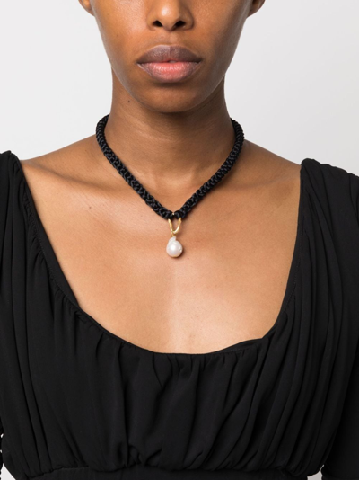 Shop Forte Forte Pearl-pendant Macramé Necklace In Black