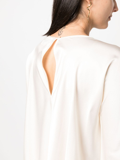 Shop Forte Forte Draped Stretch Silk Blouse In Neutrals