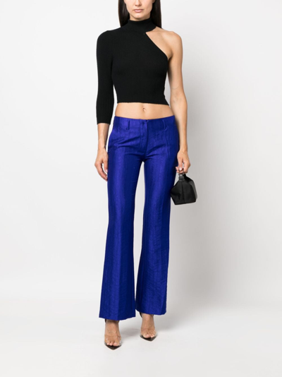 Shop Forte Forte Textured Flared Trousers In Blue