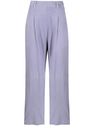 Shop Forte Forte High-waisted Suede Trousers In Purple