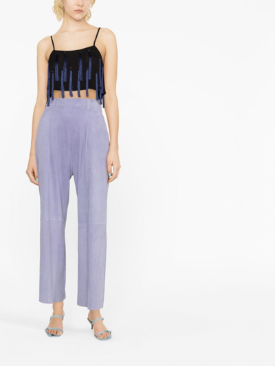 Shop Forte Forte High-waisted Suede Trousers In Purple