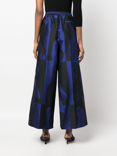 Shop Forte Forte Graphic-print Wide-leg Trousers In Blue
