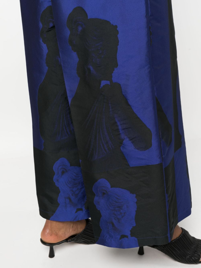 Shop Forte Forte Graphic-print Wide-leg Trousers In Blue