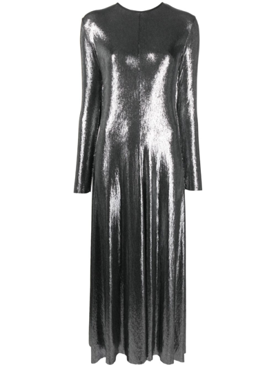 Forte Forte Metallic-finish Crewneck Shift Maxi Dress In Silver