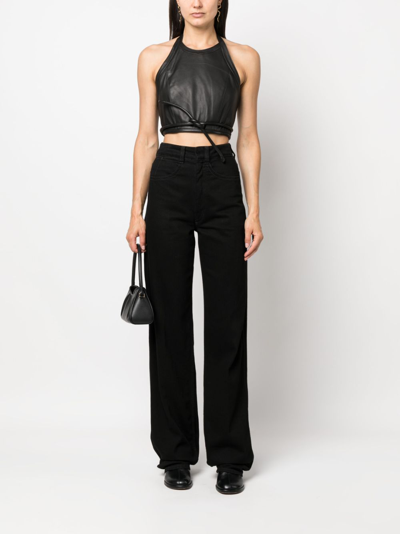 Shop Forte Forte Tie-fastening Cropped Leather Top In Black