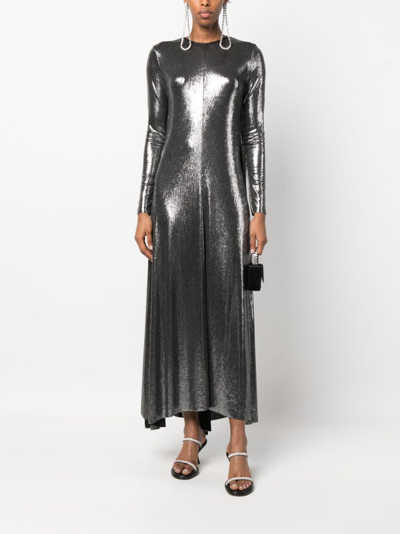 Forte Forte Metallic-finish Crewneck Shift Maxi Dress In Silver