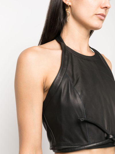 Shop Forte Forte Tie-fastening Cropped Leather Top In Black