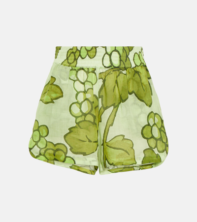 Etro Floral-print Ramie Shorts In Green