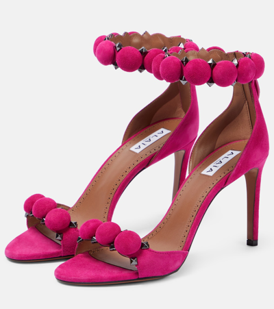 Shop Alaïa La Bombe Suede Sandals In Pink