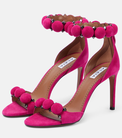 Alaïa La Bombe Suede Sandals In Pink