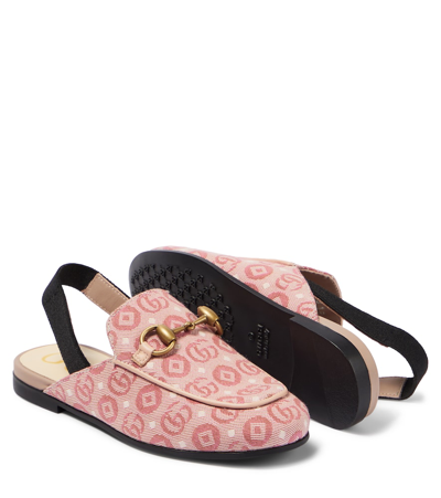 Shop Gucci Horsebit Jacquard Canvas Loafers In Pink