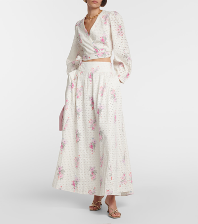 Shop Loveshackfancy Aventi Floral Cotton Maxi Skirt In White