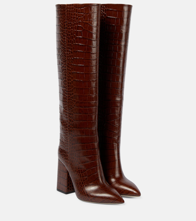 Shop Paris Texas Anja Croc-effect Leather Knee-high Boots In Brown