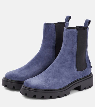 Tod's Gomma Pesante Suede Boots In Blue