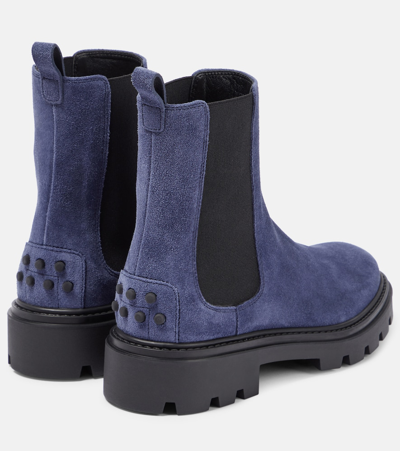 Tod's Gomma Pesante Suede Boots In Blue