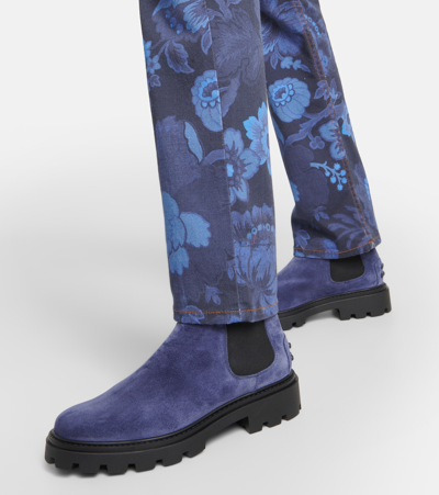 Tod's Gomma Pesante Suede Boots In Blue