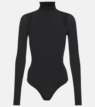 Shop Alaïa Turtleneck Jersey Bodysuit In Black