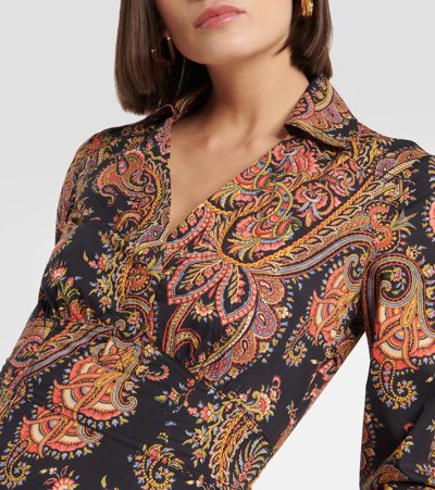 Shop Etro Paisley Cotton Midi Dress In Multicoloured