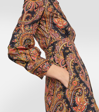 Shop Etro Paisley Cotton Midi Dress In Multicoloured