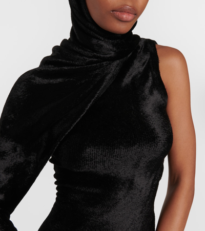 Shop Alaïa Hooded Asymmetric Gown In Black