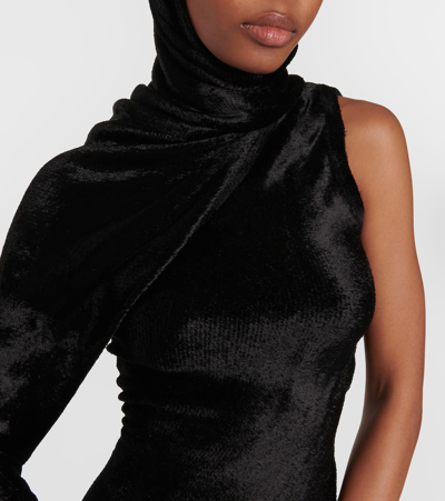 Alaïa Hooded Asymmetric Gown In Black