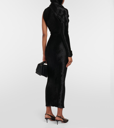 Shop Alaïa Hooded Asymmetric Gown In Black