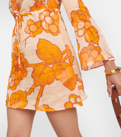 Shop Etro Printed Ramie Tunic In Orange