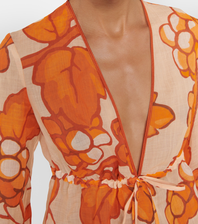 Shop Etro Printed Ramie Tunic In Orange