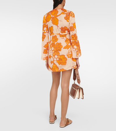 Shop Etro Printed Ramie Tunic In Orange