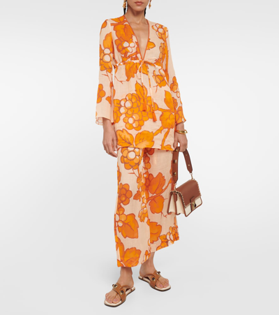 Shop Etro Printed Ramie Tunic In Orange