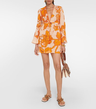 Shop Etro Printed Ramie Tunic In Orange