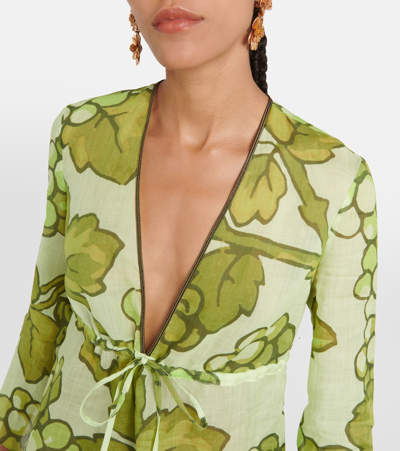 Shop Etro Printed Ramie Tunic In Green