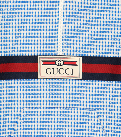 Shop Gucci Web Gingham Hoodie In Blue