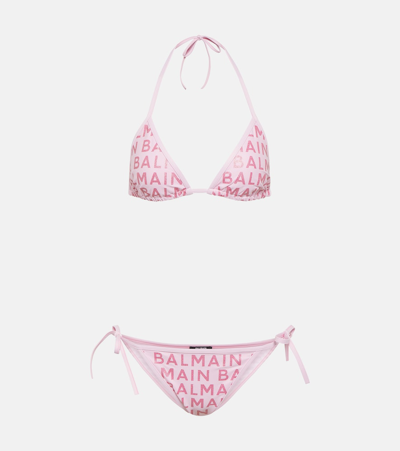 Shop Balmain Glitter Logo Bikini In Pink