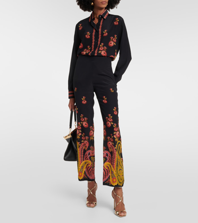 Etro Paisley High-rise Silk Pants In Black
