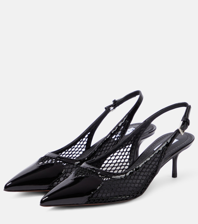 Alaïa Le Coeur 55 Mesh And Patent-leather Slingback Pumps In Black