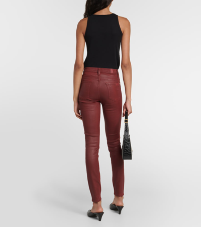 Shop 7 For All Mankind High-rise Cotton-blend Skinny Jeans In Red