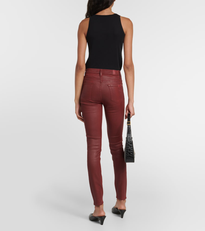 7 For All Mankind High-rise Cotton-blend Faux-leather Slim Pants In Red