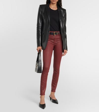 7 For All Mankind High-rise Cotton-blend Faux-leather Slim Pants In Red
