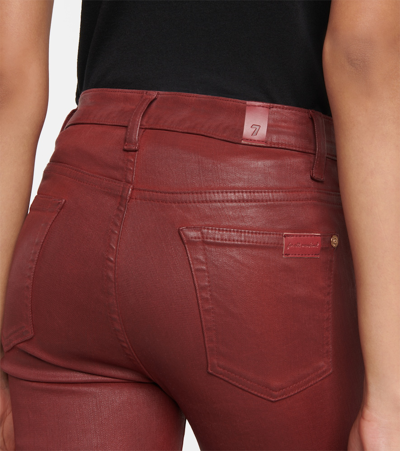 7 For All Mankind High-rise Cotton-blend Faux-leather Slim Pants In Red