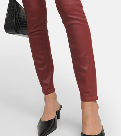 7 For All Mankind High-rise Cotton-blend Faux-leather Slim Pants In Red