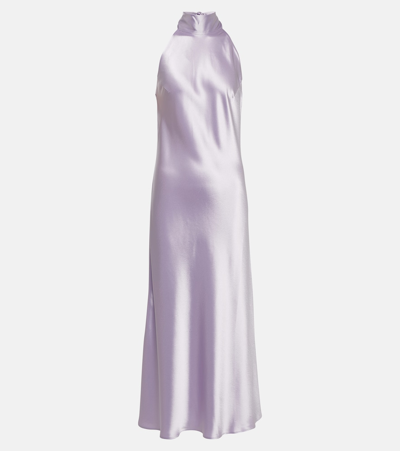 Shop Galvan Sienna Satin Midi Dress In Purple