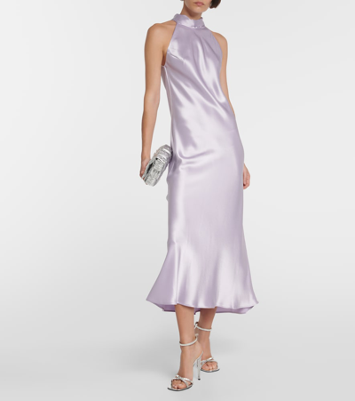 Shop Galvan Sienna Satin Midi Dress In Purple