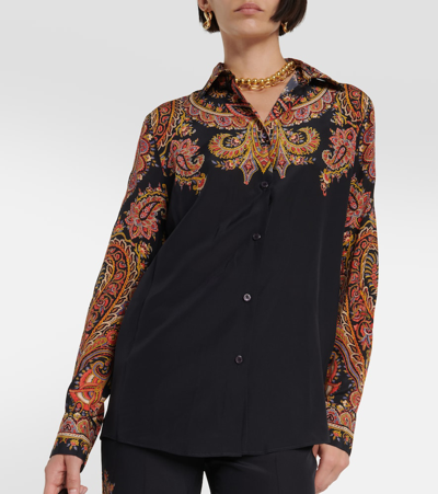 Shop Etro Floral Silk Blouse In Black