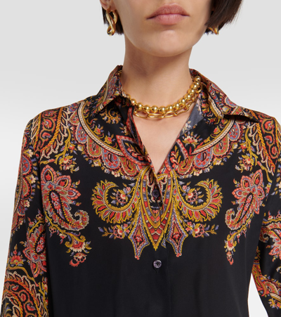 Shop Etro Floral Silk Blouse In Black