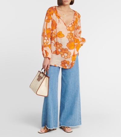 Shop Etro Printed Ramie Tunic In Orange