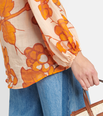 Shop Etro Printed Ramie Tunic In Orange