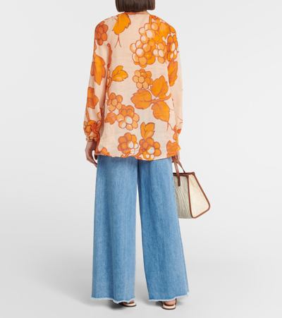 Shop Etro Printed Ramie Tunic In Orange