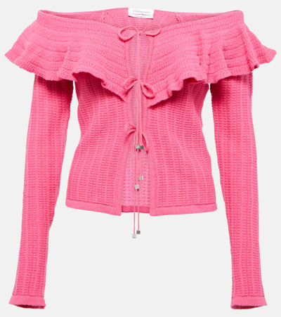 Shop Blumarine Ruffle-trimmed Wool Top In Pink