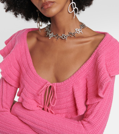 Shop Blumarine Ruffle-trimmed Wool Top In Pink